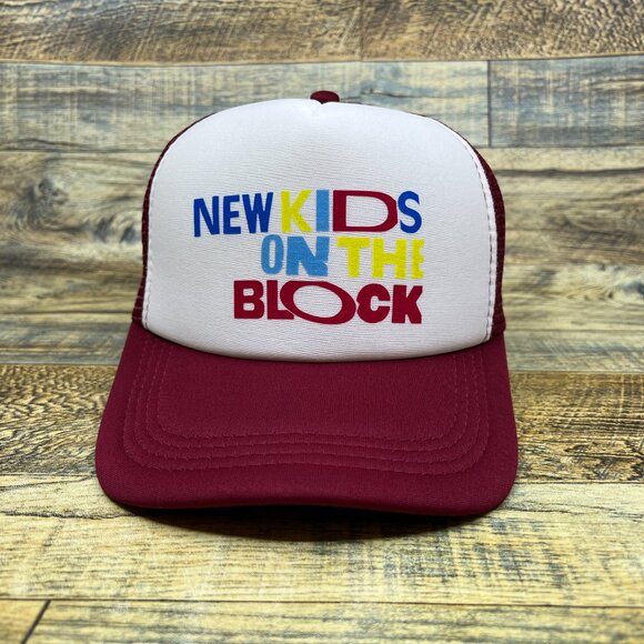 New Kids On The Block NKOTB Unisex Trucker Hat Maroon Snapback 80s Pop Band Cap - Picture 2 of 7